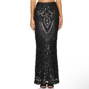NEW RTA Adele Black Sequin Bias Cut Maxi Skirt Formal Size 0